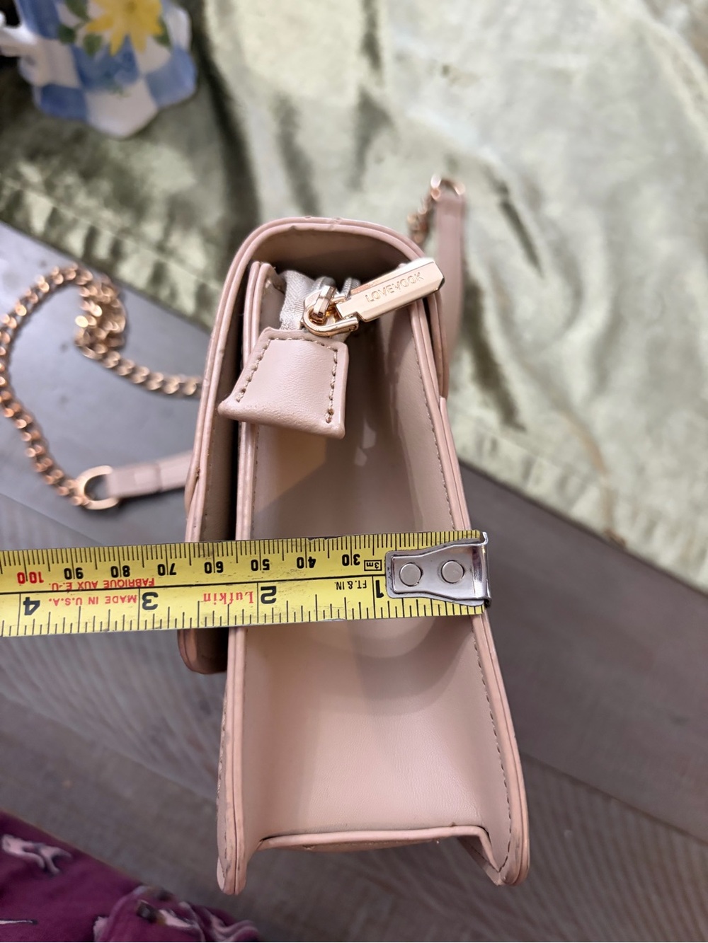 Quilted Taupe Chain Shoulder Bag with Gold Hardware - Picture 10 of 13